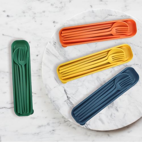 4 Sets Reusable Utensils Set with Case,Camping Cutlery Set Travel Silverware Set with Case Lunch Utensils Set for Work,Utensil Sets for Lunch Picnic Daily Use Outdoor (COLOR B) - color: COLOR B