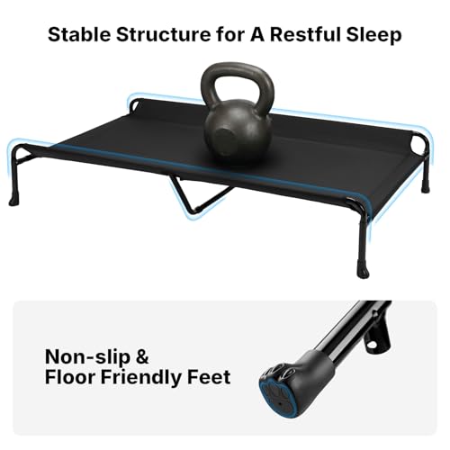 Veehoo Outdoor Dog Bed, 53" XXL Raised Dog Bed, Elevated Dog Bed with Headrest Sides, Washable Cooling Dog Cot with Non-Skid Feet, Breathable Mesh, Portable Pet Hammock for Indoor or Camping, Black - color: Black, size: 53.0"l X 33.0"w X 11.0"th