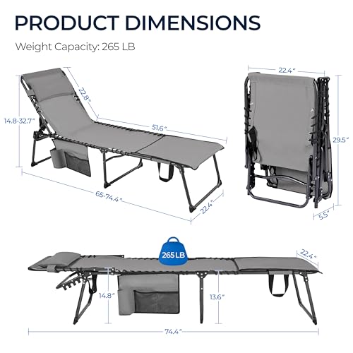 Yaheetech 22.4" Tanning Chair with Face Hole, Adjustable 5-Position Folding Chaise Lounge Chairs, Outdoor Lounge Chairs for Lawn, Beach, Sunbathing, Gray - color: Grey, size: 22.4"