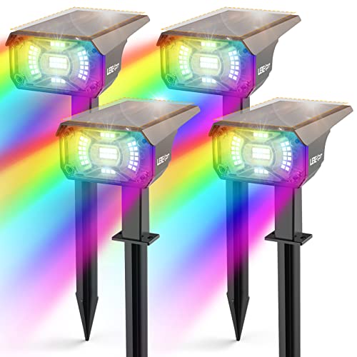 LEREKAM Color Solar Light Outdoor Waterproof Spotlights with 9 Light Modes, Color Changing Solar Outdoor Light for Halloween Decorations, Colored Spot Lights Auto On,Off, RGBW - color: Multicolor, size: 4 Pack