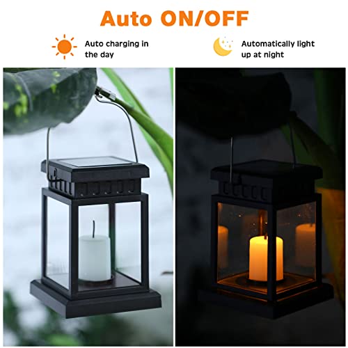 Yexiya 18 Pcs Hanging Solar Lanterns Outdoor Garden Candle Lights Black Waterproof LED Solar Lanterns Lights for Garden Yard Deck