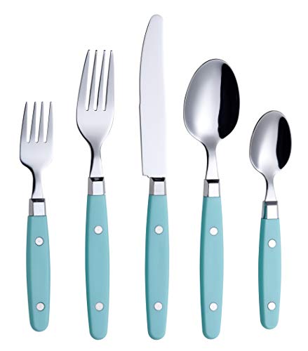 ANNOVA Silverware Set, Retro/Rivet Colorful Stainless Steel Tableware Kitchen Flatware Set Utensils, Includes Dinner Knives, Forks, Spoons, Salad Forks & Dessert Spoons (Turquoise, 20 Pieces) - color: Turquoise, size: 20 Pieces