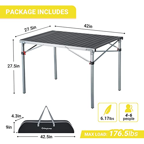 KingCamp Aluminum Folding Camp Table - Lightweight, Portable, Roll Up for Outdoor Camping, Picnic, Barbecue - color: Silver/Black_42.1"x27.6",4-6 Persom