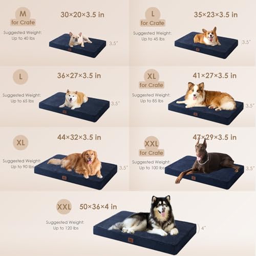 EHEYCIGA Orthopedic XL Dog Beds for Extra Large Dogs with Removable Washable Cover for Crate, Navy, 41x27 - color: Navy, size: 41*27*3.5 inches