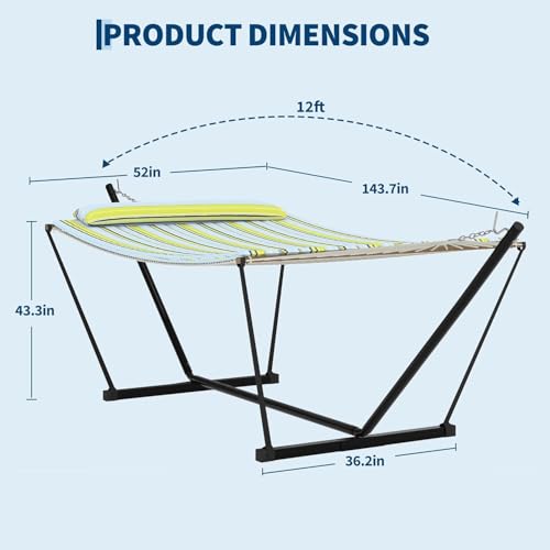 2 Person Outdoor Hammock with Stand, Person Cotton Rope Hammock with Polyester Pad, Portable Hammock with Carrying Bag, for Patio, Garden, Beach, Backyard Camping - color: Blue