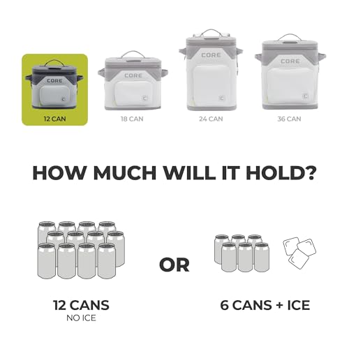 CORE Magnetic Leak Proof Soft Cooler with Waterproof Zipper | Insulated Bag Portable Ice Chest Box | Best Soft Cooler for Food & Beverages for Tailgating, Car Camping, Travel, and Family Beach Picnics - color: Shadow Gray, size: 12 Can