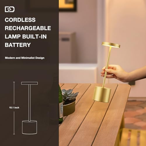 Kakanuo Gold Cordless Lamp Set, Rechargeable Lamps, 3 Color Temperature, LED Outdoor Wireless Lamp, Battery Operated Lamps, Stepless Dimmable, Touch Control - color: Gold