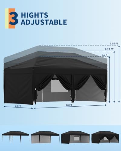 10x20 Pop Up Canopy Tent Outdoor Canopy with 6 Removable Sidewalls One-Person Set Up Heavy Duty Commercial Instant Tent Shelter-Blue - color: Black, size: 10x20FT/6-Sidewall