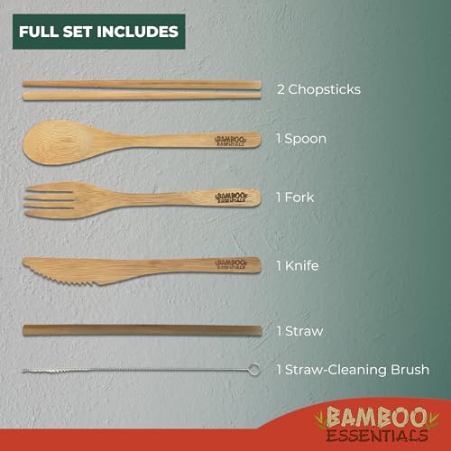 Travel Utensils with Case Set Fork, Knife, Spoon, Chopsticks, Straw, Straw-cleaning brush, Travel Pouch and Carabiner, Excellent For Everyday Use! ((1Set) Sunset Red) - color: Sunset Red, size: 1 Set