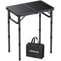 VINTEAM Camping Folding Table with Adjustable Height, Lightweight Portable Outdoor Picnic Table, BBQ Grill Side Table, Durable Aluminum Frame, MDF Desktop for Camping, Fishing, RV, Beach (Black) - style: 2-Fold MDF Tabletop