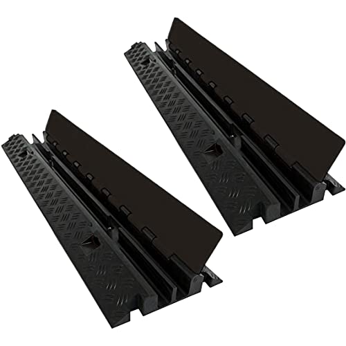 Electriduct Heavy Duty 2 Channel Cable Protector Traffic Wire and Hose Ramp Cord Cover 1.2 Inch Channels 12,000 lbs per Axle CP-RPS-212 - Rubber Black Base/Black Lid, 2 Pack - color: Black, size: 2 Ramps