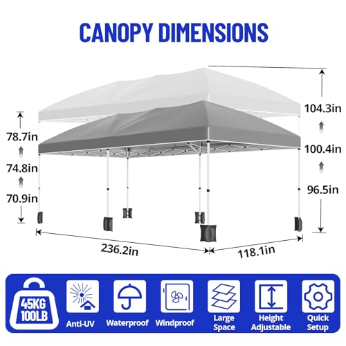 10x20 Pop Up Canopy with 6 Sidewalls, Waterproof Outdoor Wedding Gazebo Canopy with Removable Side Walls & 6 Sandbags | Ideal for Weddings, Parties, Backyard Events, Trade Shows - color: Gray