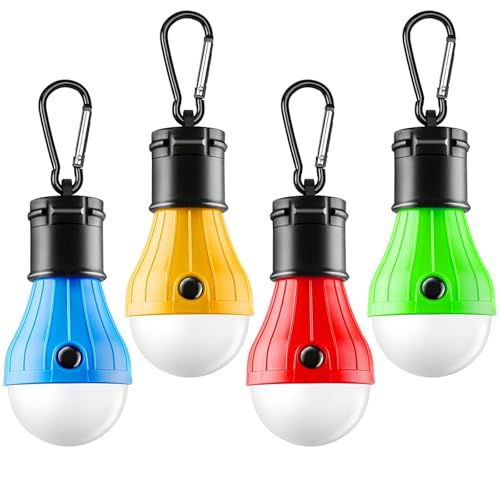 FLY2SKY Portable LED Tent Lamp, Clip Hook Hurricane Emergency Light Bulb, Camping Equipment Lanterns for Hiking, Backpacking Outage, B-CLOSED-HOOK, 4 Packs - style: B-CLOSED-HOOK