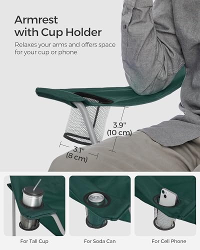 SONGMICS 2 Pack Folding Camping Chairs, Load 330 lb, Cup Holder and High Backrest, Heavy-Duty Structure, for Lawn, Garden, Fishing, Terrace, Dark Green UGCB08GN - color: Green, style: 2PC (21.3"D x 33.9"W x 38.2"H)