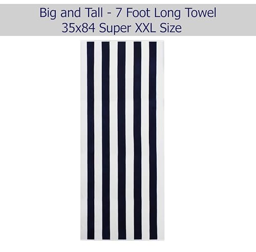 COTTON CRAFT Oversized Beach Towels - Set of 2 - XXL 35x84 The Big Kahuna 7 Foot Extra Large Beach Blanket Towel - Big & Tall - Huge 100% Cotton Velour Soft Luxury Pool Bath Towel - Cabana Stripe Navy - color: Cabana Stripe - Navy, size: 2 Pack - 35x84
