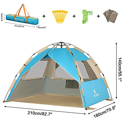 G4Free Deluxe XL Pop Up Beach Tent, 3-4 Persons Easy Setup Sun Shelter Canopy with UPF 50+ UV Protection Extral Wide 70.9 in - color: Large New Lake Blue