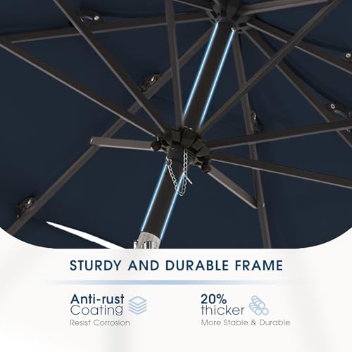wikiwiki 9 FT Patio Umbrellas 3-Tiers Outdoor Table Market Umbrella with Push Button Tilt/Crank, Fade Resistant Waterproof POLYESTER DTY Canopy for Garden, Lawn, Deck, Backyard & Pool, Dark Blue - color: Dark Blue, size: 9 FT