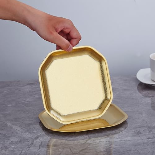 SANQIAHOME 5.1x5.1 inch square Appetizer Plates,thick stainless steel Dinner Plates, Pasta Dessert Plates for Sushi, Fruit oven/Dishwasher Safe, Set of 4,Gold - color: Gold, size: 5.1x5.1 in