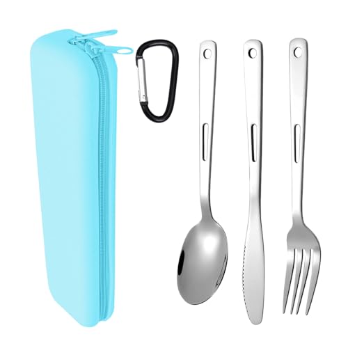 Travel Utensils Set with Silicone Case, Stainless Steel Silverware Set for Work Lunch Camping Picnic, Portable Cutlery Set on the Go, Easy to Clean (Blue) - color: Blue