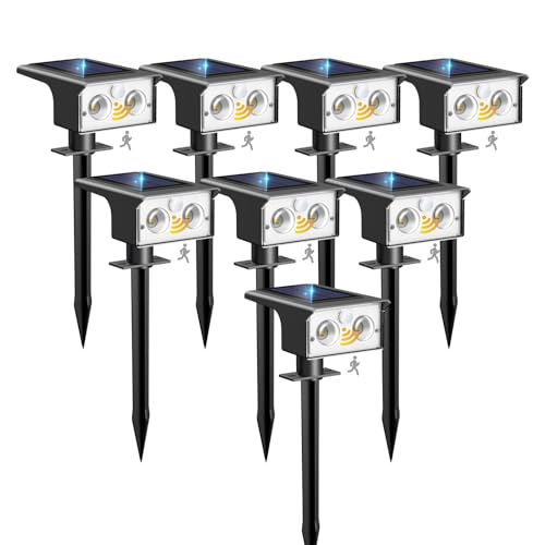 btfarm Solar Spot Lights Outdoor Waterproof, 8 Pack/3 Modes Motion Sensor Lights, Solar Powered Spotlights 2-in-1 Auto On/Off for Outside Pathway Yard Garden Landscape Lighting, Cool White - color: Cool White, size: 8 Pack