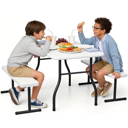 Kids Picnic Table with Benches, 38" Outdoor Toddler Table Set for 4 Children, Heavy Duty HDPE Play Table, 300LBS Capacity, Kids patio table and Chairs for Backyard, Park, Garden, Crafting and Indoor
