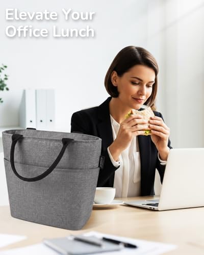 Aosbos Lunch Tote Bag, Insulated Lunch Box for Women, Leakproof Lunch Cooler Purse for Work, Grey - color: F. Grey