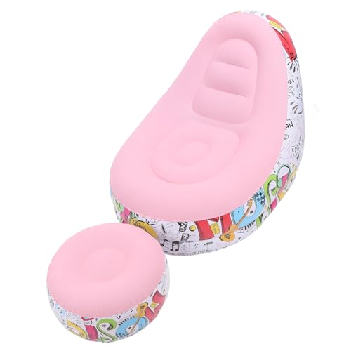 Zunate Inflatable Lounger Chair with Foot Stool, Portable Air Sofa Bed for Camping, Outdoor, Beach & Patio - Flocking Fabric, Foldable & Includes Repair Patch (Pink) - color: Pink