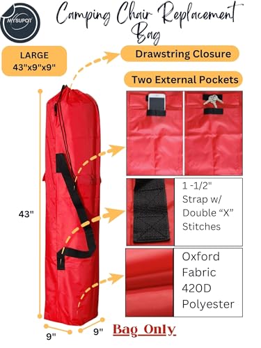 Replacement Bag for Folding Camping Chair, Portable Camp Chair, Hammock, Yoga Mat, Umbrella, Tents, Tripods, Fishing Poles - 420D Oxford Polyester Fabric - color: Red, size: Large 43"x9"x9"