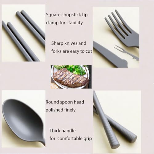 Wheat Straw Portable Cutlery Set Travel Utensils with Case, Reusable Camping Utensil Sets for Lunch Picnic Daily Use Outdoor (Light Grey, Dark Grey) - color: Light Grey, Dark Grey