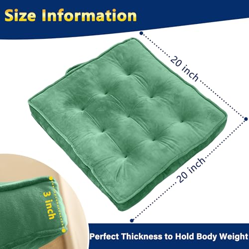 1 MIDDLE ONE Floor Pillow Set of 2, Memory Foam Meditation Cushion, Floor Cushions for Adults Sitting, Large Square Seat Cushions for Yoga, Living Room, 20x20 Inch (Green) - color: Green, size: 20x20 Inch(Pack of 2)