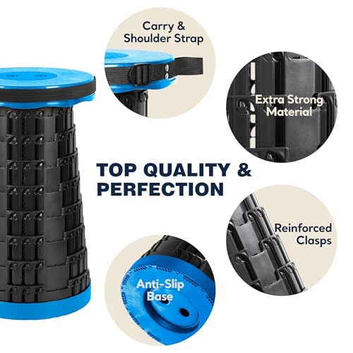 2025 Upgraded Collapsible Stool, Portable Folding Stool Max 620lb, Height Adjustable Retractable Telescopic Seat, Travel Chair, Foldable Camping Seat or Footrest Gift for Outdoors - color: Blue, size: 1 Pack Stool Only