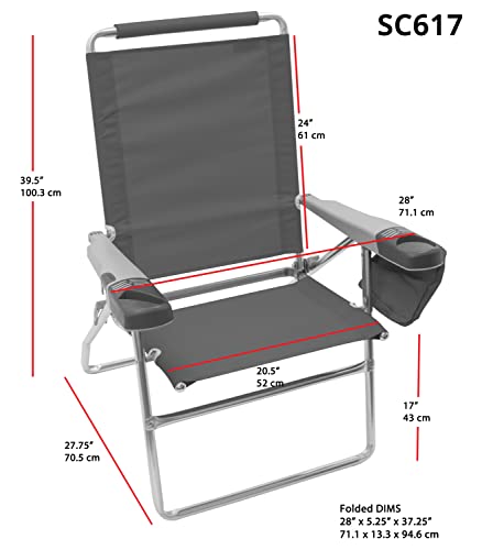 Rio Brands 17" Extended Height 4-Position Folding Beach, Camping, Lawn Chair, Turquoise - color: Turquoise, size: 1-Pack