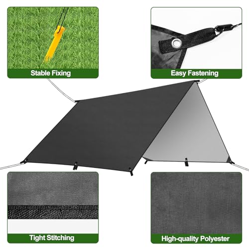 Rhino Valley Waterproof Tent Tarp, 9.8 × 9.8 Ft Large Outdoor Shelter Cover with Light Strings, Lightweight Portable Tarp Shelter Rain Tarp Camping Canopy for Hiking Traveling Backpacking - color: Black