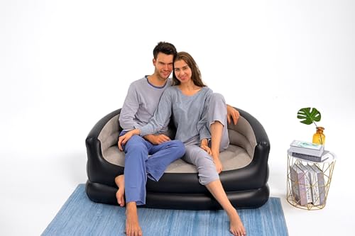 Yosogo Folding Portable Inflatable Double Sofa, Lazy Flocking Two-Seater Lounge Chair with Electric Air Pump - Great for Pop Up Indoor Living Room and Outdoor