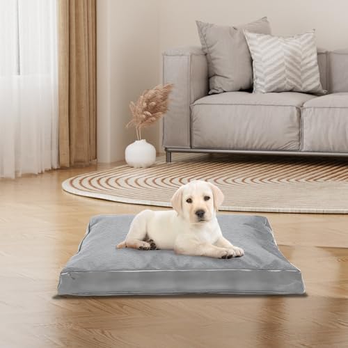 Dog Bed Cover,Heavy Duty Durable Waterproof Fluffy Soft Short Plush Replacement Dog Bed Covers,36L x 27W x 4H Inch Washable Removable Pet Bed Mattress Cover with Zipper.Grey,Cover Only. - color: Grey-Soft Plush, size: 36" L x 27" W x 4" H