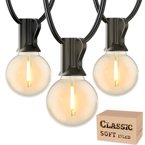 RTTY Outdoor String Lights 50 FT, Patio Light for Outside, Waterproof G40 Shatterproof LED Bulbs, Dimmable Hanging Connectable Globe Lighting for Backyard, Porch, Bistro, Balcony, Deck, Warm White - size: 50FT