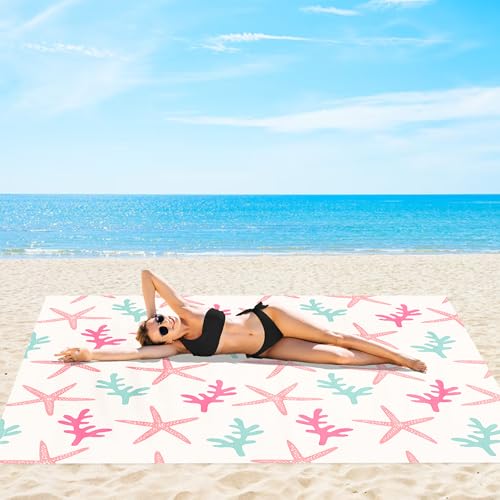 78''×86'' Beach Blanket Waterproof Sandproof, Beach Mat Lightweight Outdoor Picnic Blanket for Travel, Camping, Hiking - color: Pink Starfish, size: 6.5x7.2 FT (1～4 person)