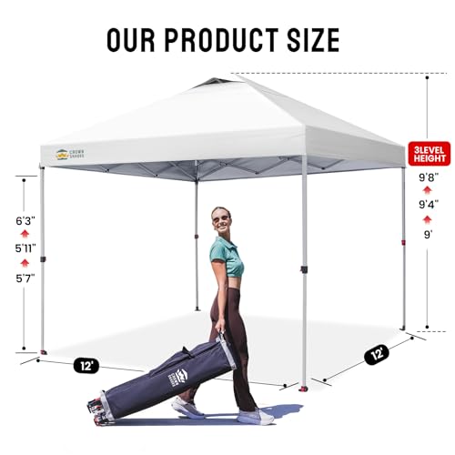 CROWN SHADES 12x12 Pop Up Canopy Outside Canopy, Patented One Push Tent Canopy with Wheeled Carry Bag, Bonus 8 Stakes and 4 Ropes, White - color: Grid White, size: 12x12