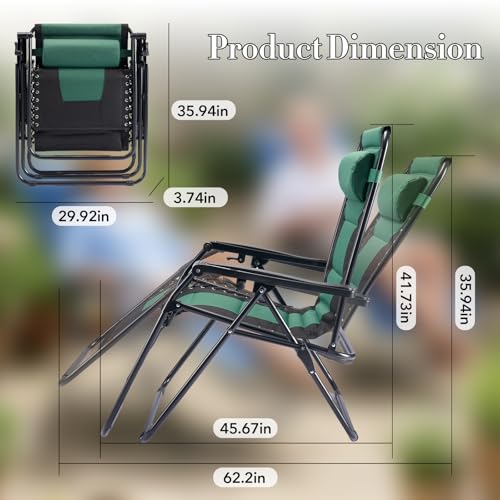 NEWBULIG Padded Zero Gravity Chair, Foldable Outdoor Lounge Chair for Patio, Camping & Backyard, Portable Anti-Gravity Recliner, Adjustable Locking, Removable Tray, 330 lbs Capacity, Black & Green