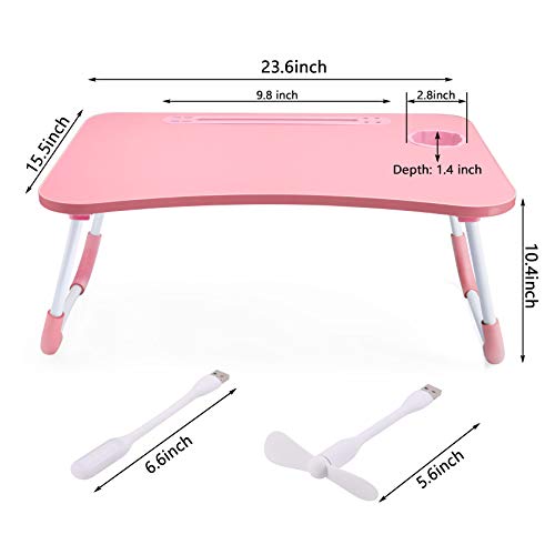 Slendor Lap Desk with Cup Holder, Foldable Laptop Table for Bed, Portable Bed Desk for Laptop and Writing, Computer Tray with Tablet Slot, Notebook Stand Reading Holder for Couch Sofa Floor,Pink - color: Pink