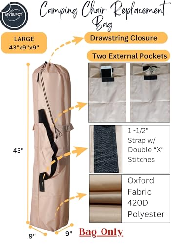Replacement Bag for Folding Camping Chair, Portable Camp Chair, Hammock, Yoga Mat, Umbrella, Tents, Tripods, Fishing Poles - 420D Oxford Polyester Fabric - color: Tan, size: Large 43"x9"x9"