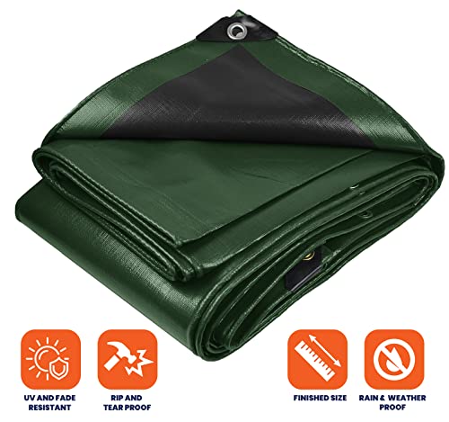Heavy Duty 10 Mil Tarp Cover, Waterproof, UV Resistant, Rip and Tear Proof, Poly Tarpaulin with Reinforced Edges for Camping, Roof, Patio, Pool, Boat. (Green/Black 6′ X 8′) - color: Green/Black-10 Mil, size: 6′ X 8′