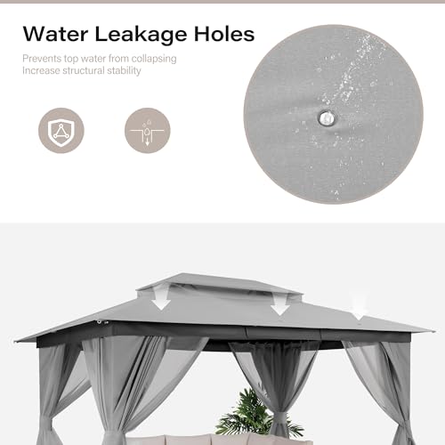 LAUSAINT HOME Gazebo 10x13ft, Heavy Duty Patio Gazebo with Expansion Bolts, Party Canopy Tent with Double Roofs, Mosquito Nettings and Privacy Screens for Backyard, Garden, Lawn, Grey - color: Gray, size: 10'x13'