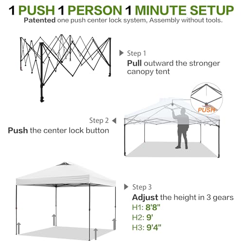 Tunbne 10'x10' Pop Up Canopy Tent with 1 Sidewall and 6 Pockets, One Push Setup, Instant Shade Tent with Vented Roof for Beach Patio Outdoor, Case, 8 Stakes, 4 Ropes, 4 Sandbags (White) - color: White, size: 10x10