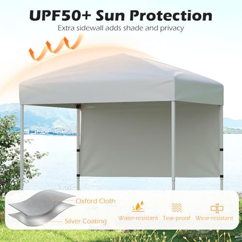 Tangkula 6x4 Ft Pop Up Canopy, UPF 50+ Instant Setup Canopy Tent with Sidewall, 4 Stakes, Portable Outdoor Canopy with Carrying Bag for Camp, Beach, Patio (White) - color: White