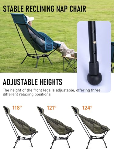 WildCall Lightweight Folding High Back Camping Chair with Head Support, Compact Beach Chair with Anti-Sinking Large Feet and Three Tilt Angles Adjustment - color: 2 X Blue High Back