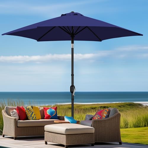 Yaheetech 2 Pack 9FT Outdoor Patio Umbrella Outdoor Table Umbrella w/Push Button Tilt & Crank, Yard Sun Shade UV Protection Waterproof for Pool, Market, Terrace, Beach, Outdoor Restaurant, Navy Blue - color: Navy Blue, size: 9FT