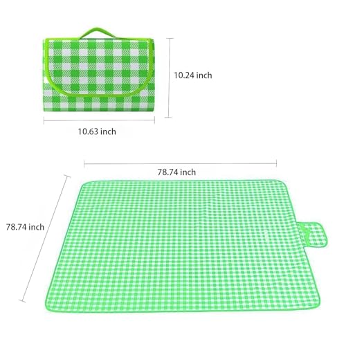 Super large Portable Thin Waterproof Beach Blanket, Suitable for Outdoor Camping use, 78x78 inch Foldable Outdoor mat, Suitable for Camping, Parks, Families, Adults, Children, and Pets (Green XXL ) - color: Green