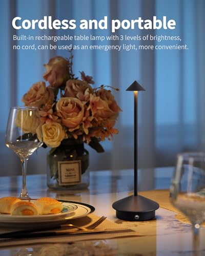Modern Cordless Table Lamp Set of 2, Portable LED Desk Lamps, 5000mAh Rechargeable Battery Operated Lighting for Bedroom Dining Room Restaurant Coffee Shop Camping Night Light (Black) - color: Black (2 Pack)