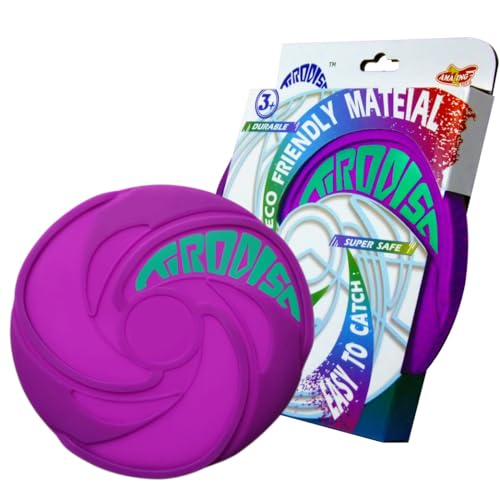 AMAZING TOYZ Tirodisc Foldable Frisbee for Kids & Adults, 20cm Soft Silicone Flying Disc - Portable Pocket-Sized Outdoor Waterproof Toy for Beach, Park, Pool Games | Easy Clean & Safe Catch - color: Purple